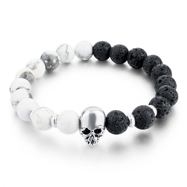 Newest 8mm Natural Stone Skull Bracelets & Bangles For Women Lava Beads Elastic Bracelets for men Unisex Jewelry Accessories