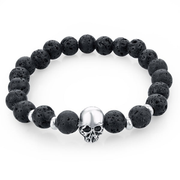 Newest 8mm Natural Stone Skull Bracelets & Bangles For Women Lava Beads Elastic Bracelets for men Unisex Jewelry Accessories
