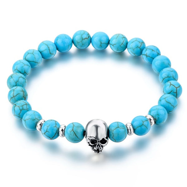 Newest 8mm Natural Stone Skull Bracelets & Bangles For Women Lava Beads Elastic Bracelets for men Unisex Jewelry Accessories