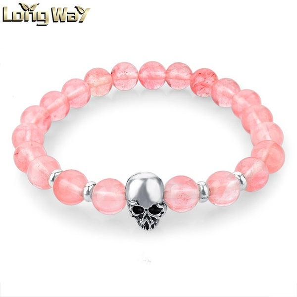 Newest 8mm Natural Stone Skull Bracelets & Bangles For Women Lava Beads Elastic Bracelets for men Unisex Jewelry Accessories