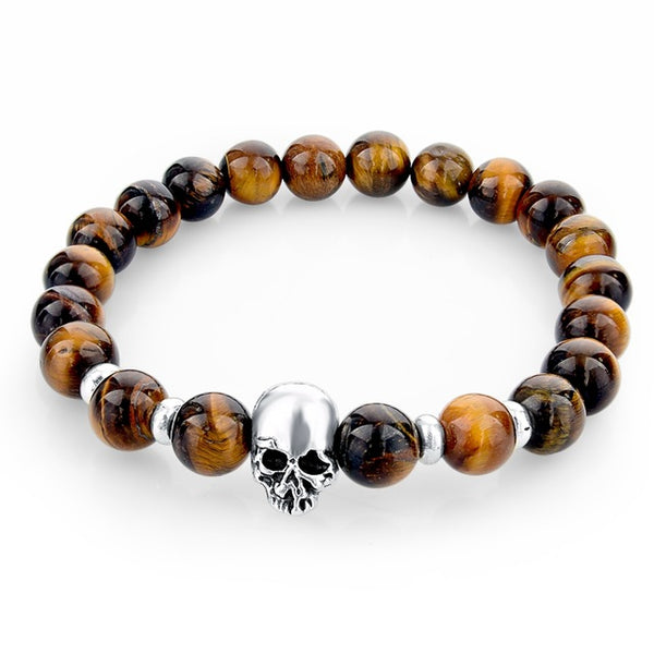 Newest 8mm Natural Stone Skull Bracelets & Bangles For Women Lava Beads Elastic Bracelets for men Unisex Jewelry Accessories