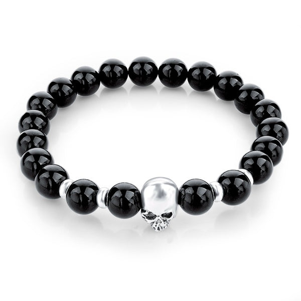 Newest 8mm Natural Stone Skull Bracelets & Bangles For Women Lava Beads Elastic Bracelets for men Unisex Jewelry Accessories