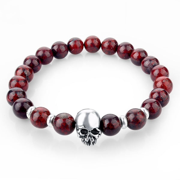 Newest 8mm Natural Stone Skull Bracelets & Bangles For Women Lava Beads Elastic Bracelets for men Unisex Jewelry Accessories