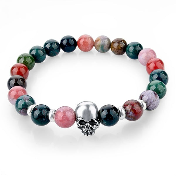Newest 8mm Natural Stone Skull Bracelets & Bangles For Women Lava Beads Elastic Bracelets for men Unisex Jewelry Accessories