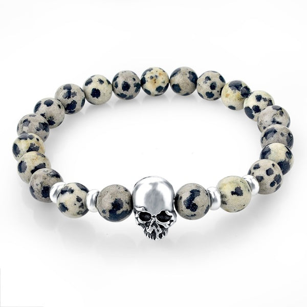 Newest 8mm Natural Stone Skull Bracelets & Bangles For Women Lava Beads Elastic Bracelets for men Unisex Jewelry Accessories