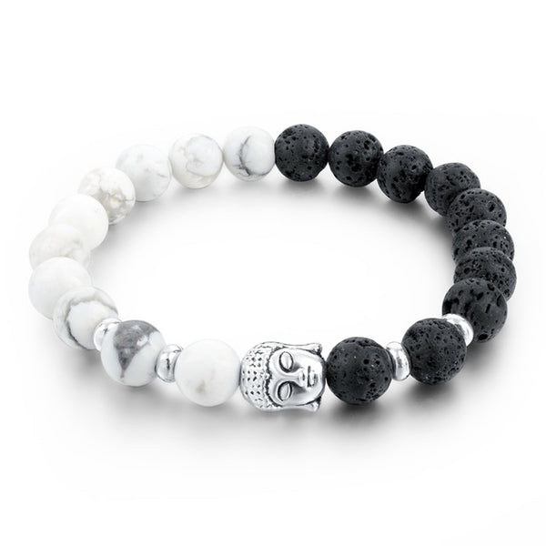 Newest 8mm Natural Stone Skull Bracelets & Bangles For Women Lava Beads Elastic Bracelets for men Unisex Jewelry Accessories