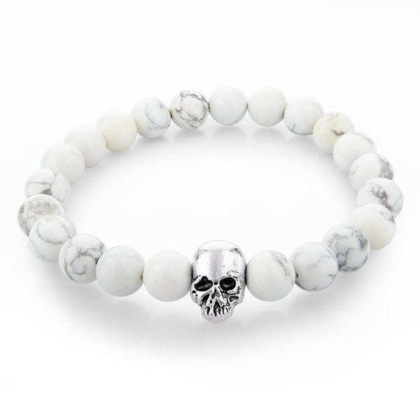 Newest 8mm Natural Stone Skull Bracelets & Bangles For Women Lava Beads Elastic Bracelets for men Unisex Jewelry Accessories