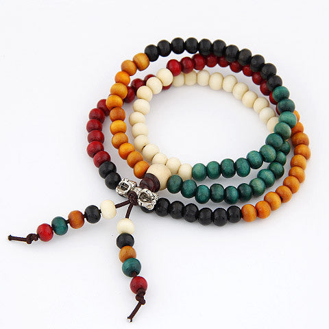Tibet Ethnic Handmade Dia 6mm Wood Beads Rosary Multilayer Bracelets for Women Jewelry Dia 4mm Imitation Garnet charms bracelet