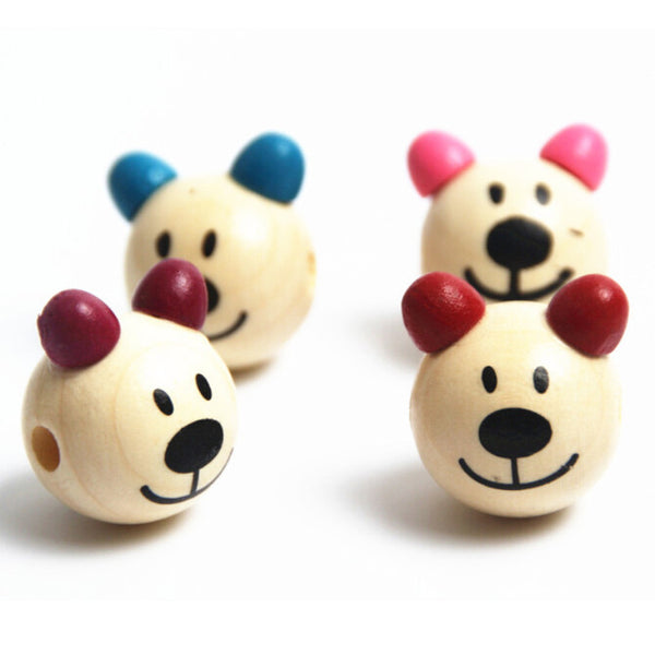 Wooden Cartoon 5Pcs 3D Bear Beads Ball Smiling Face Wood Beads DIY Pacifier Clip & Jewelry For Children Kids Beads Craft