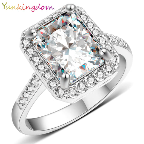 Yunkingdom New Square Design White Gold Color Ring Cubic zirconia Wedding Rings Accessories Brand Jewelry Fine Gifts  X0040