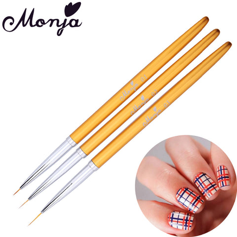 3 Size Nail Art Gold Metal Liner Painting Brush Set Flower Grid Stripe Wide Line Star Geometry DIY French Image Drawing Pen Kit