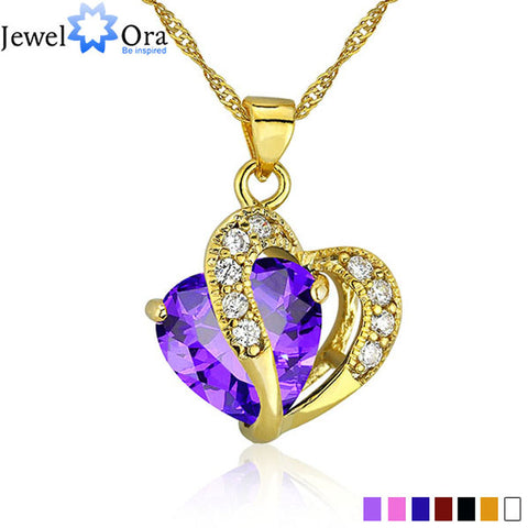 Multi-Color Heart Jewelry For Women CZ Pendant Necklace With Chain Necklaces & Pendants Gift For Girls (JewelOra PE000047)