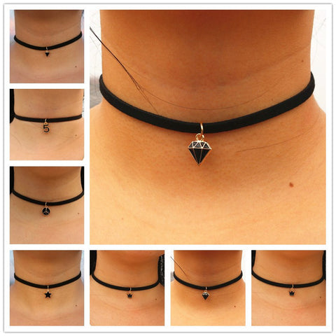 New Leather Velvet Short Gothic Heart Star Moon Flag Triangle Necklace Tattoo Collares For Women Jewelry Cheap Clavicle Choker