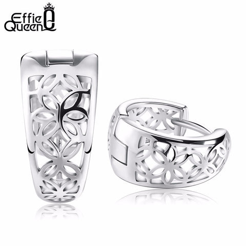 Effie Queen 2017 Spring New Hollow Flower Design Silver Color Women Earrings  Fashion Style Stud Earrings DE28
