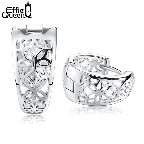 Effie Queen 2017 Spring New Hollow Flower Design Silver Color Women Earrings  Fashion Style Stud Earrings DE28