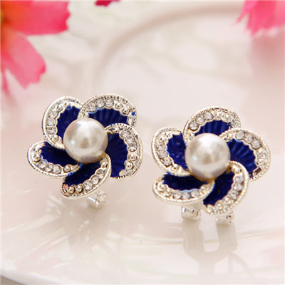 ZOSHI Lose money promotion Simulated Pearl Earrings wholesale Flower design silver plated ladies stud earrings jewelry 1pair/lot