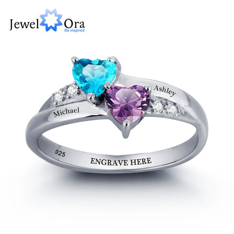 925 Sterling Silver Engagement Rings Birthstone Ring Engrave Name DIY Love Heart Rings Anniversary Gift (JewelOra RI101781)