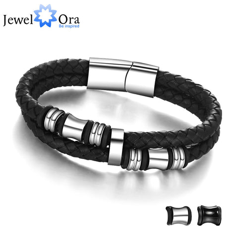 Stainless Steel Men Bracelet Genuine Leather Bracelets & Bangles Man Jewelry 185mm 200mm 215mm Gift For Men (JewelOra BA101174)