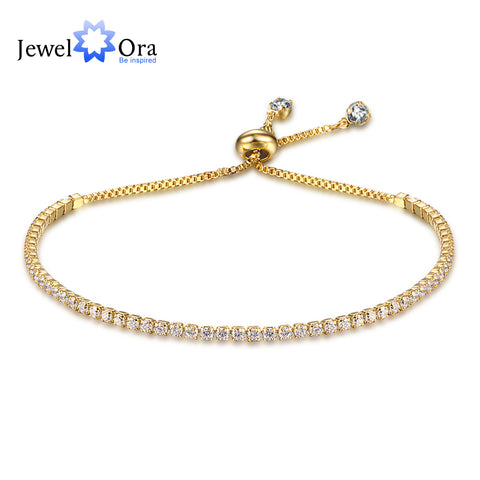 Party Jewelry Adjustable Bracelet For Women 2mm Cubic Zirconia Gold Color Blacelets & Bangles Gift For Her (JewelOra BA101437)