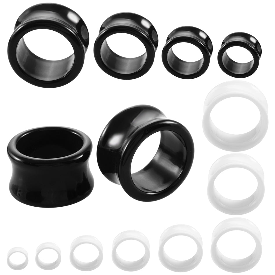 SwanJo 1 Pair Black White Acrylic Ear Tunnel Gauges Flesh Double Flared Tunnels Body Piercing Jewelry