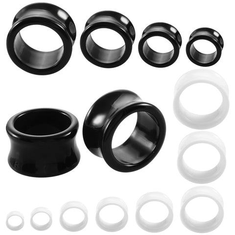 SwanJo 1 Pair Black White Acrylic Ear Tunnel Gauges Flesh Double Flared Tunnels Body Piercing Jewelry