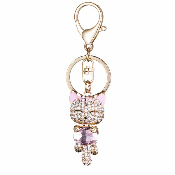 PRO ACME Crystal Rhinestone Metal Cat Keychain Novelty Gifts Couple Key Chain Car Key Ring Women Hangbag Charms Pendant  PWK0393