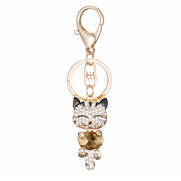 PRO ACME Crystal Rhinestone Metal Cat Keychain Novelty Gifts Couple Key Chain Car Key Ring Women Hangbag Charms Pendant  PWK0393