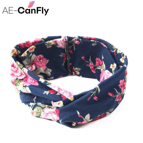 Fashion Women Wide Turban Headband Multicolored Flower Cross Elastic Headbands for Women HG144