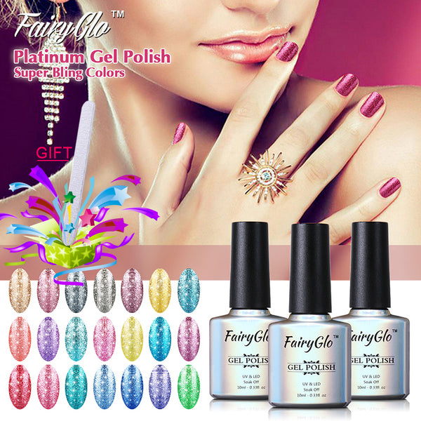 FairyGlo 10ml Neon Color Gel Nail Polish + 1 pcs Buffer Flie Soak off Gel Polish Set Bling Vernis Semi Permanent Gelpolish Kit