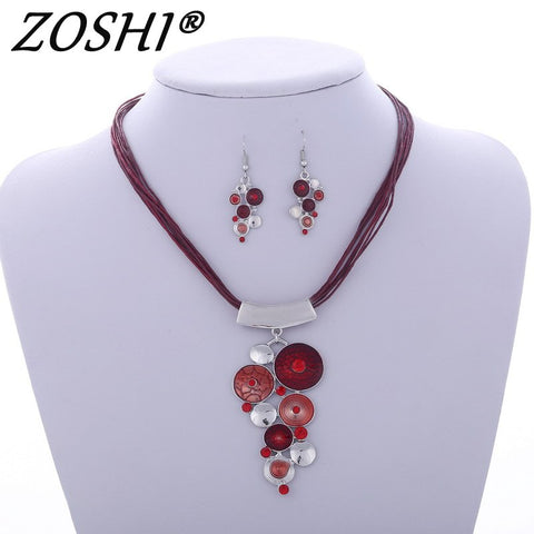 ZOSHI Fashion Crystal Jewelry Sets Rope Chain Pendatn Necklace Drop Earrings Wedding Bridal Jewelry Sets For Women Boho Gifts