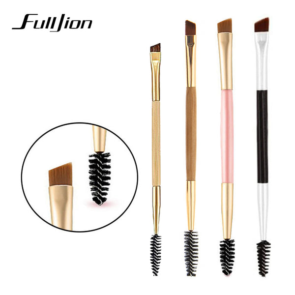 Fulljion Pro 1pcs Makeup Eyebrow Brush + Eyebrow Comb Portable Double Bamboo Handle Eyebrow Makeup Brushes For Eyes Makeup Tools