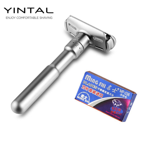 YINTAL Full Zinc Alloy Safety Razor For Men Adjustable 1-6 Files Close Shaving Classic Double Edge Razors