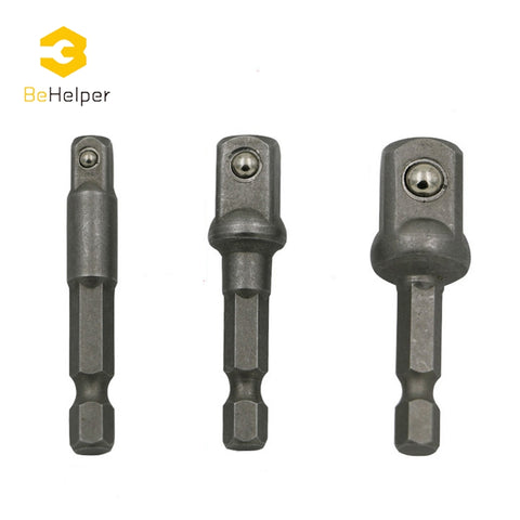 BeHelper 3 Pcs Wrench Socket Adapter Set ,Hex Shank to 1/4" 3/8" 1/2" Drill Bits Extension Bar Socket Connection Rod Power Tools