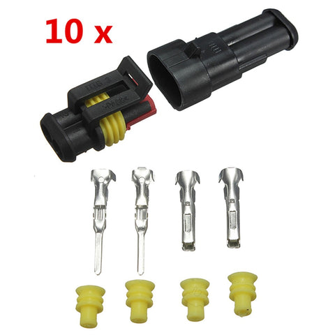 Newest 10sets  Car Part 2 Pin Way Sealed Waterproof Electrical Wire Auto Connector Plug Set