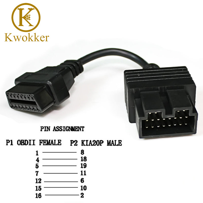 KWOKKER OBD 2 Cable for KIA 20 Pin To 16 Pin OBD2 OBD Diagnostic Tool Scanner Code Reader Adapter Car Connector Cable KIA 20Pin