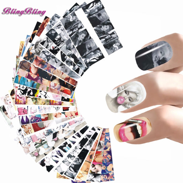 24 sheet Nail Sticker Marilyn Monroe Nail Art Water Decals Audrey Hepburnl Design Nail Wraps Transfer Foil Nails Decorations