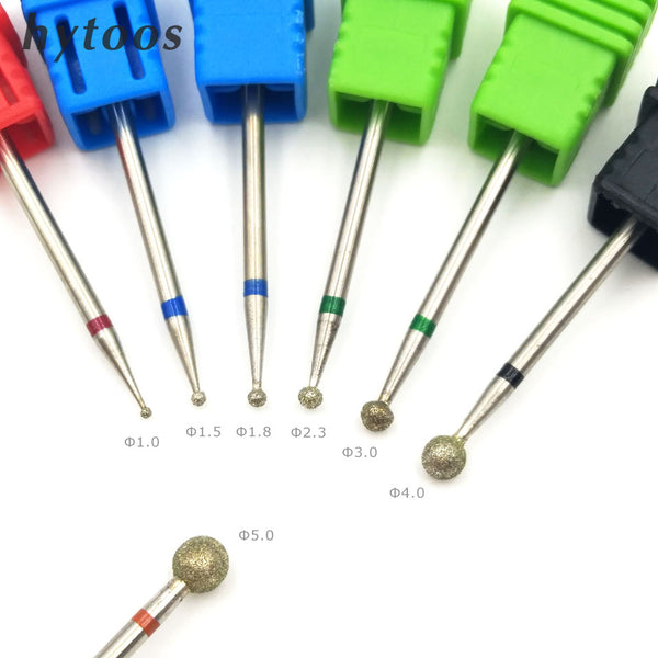 HYTOOS 6 Size Ball Diamond Nail Drill Bit Rotary Burr Cuticle Clean Bits For Manicure Drill Accessories Nail Beauty Tool Mills