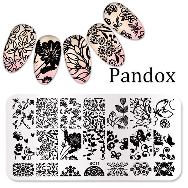 Pandox stamp Flower Nail Stamping Plates Image High Quality Stainless Steel Plate Image DIY Nail Art Templates Beauty Nail Art