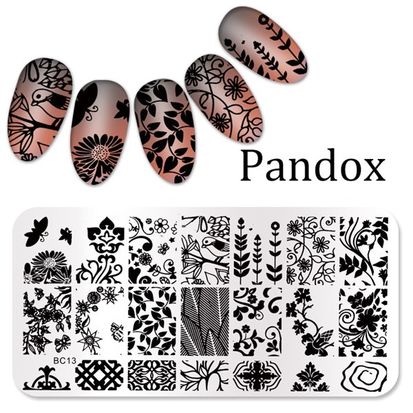 Pandox stamp Flower Nail Stamping Plates Image High Quality Stainless Steel Plate Image DIY Nail Art Templates Beauty Nail Art