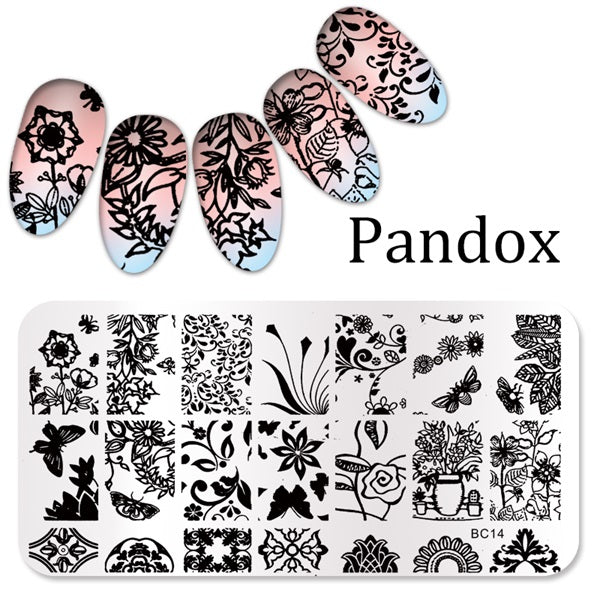 Pandox stamp Flower Nail Stamping Plates Image High Quality Stainless Steel Plate Image DIY Nail Art Templates Beauty Nail Art