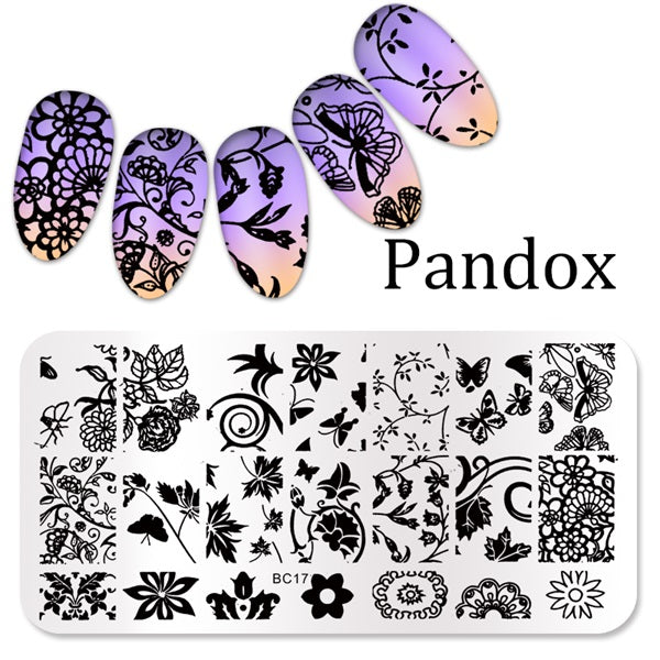 Pandox stamp Flower Nail Stamping Plates Image High Quality Stainless Steel Plate Image DIY Nail Art Templates Beauty Nail Art