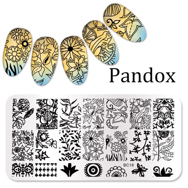 Pandox stamp Flower Nail Stamping Plates Image High Quality Stainless Steel Plate Image DIY Nail Art Templates Beauty Nail Art