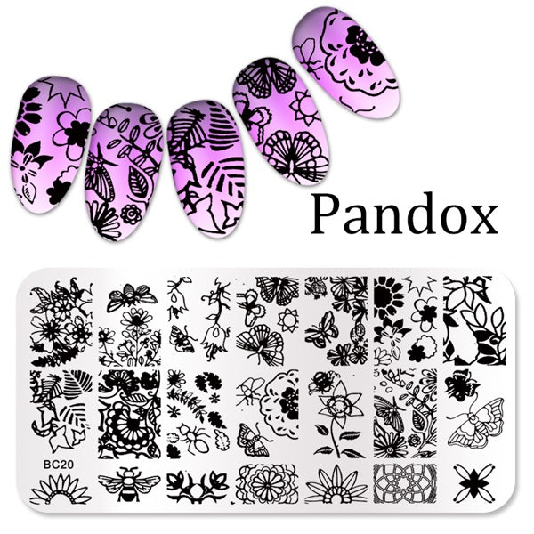 Pandox stamp Flower Nail Stamping Plates Image High Quality Stainless Steel Plate Image DIY Nail Art Templates Beauty Nail Art