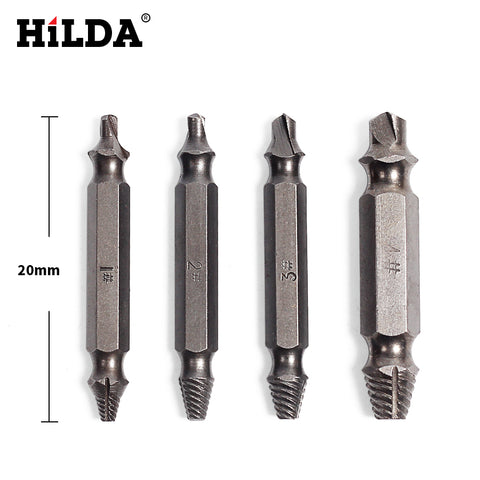 HILDA 4pcs Steel Broken Speed Out Damaged Screw Extractor Drill Bit Guide Set Broken Bolt Remover Easy Out Set