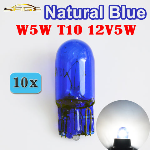 flytop (10 Pieces/Lot) 501 W5W XENON T10 Natural Blue Glass 12V 5W W2.1x9.5d Single Filament Super White Car Bulb Lamp