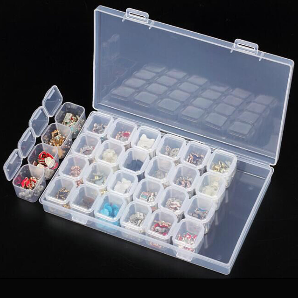 28 Separate Slots Empty Storage Box Clear Nail Art Rhinestones Tools Jewelry Beads Display Storage Box Case Organizer Holder