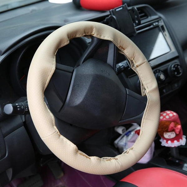 Newest 4 Colors DIY Texture Soft Auto Car Steering Wheel Cover with Needles and Thread Artificial Leather Car Covers Hot Selling