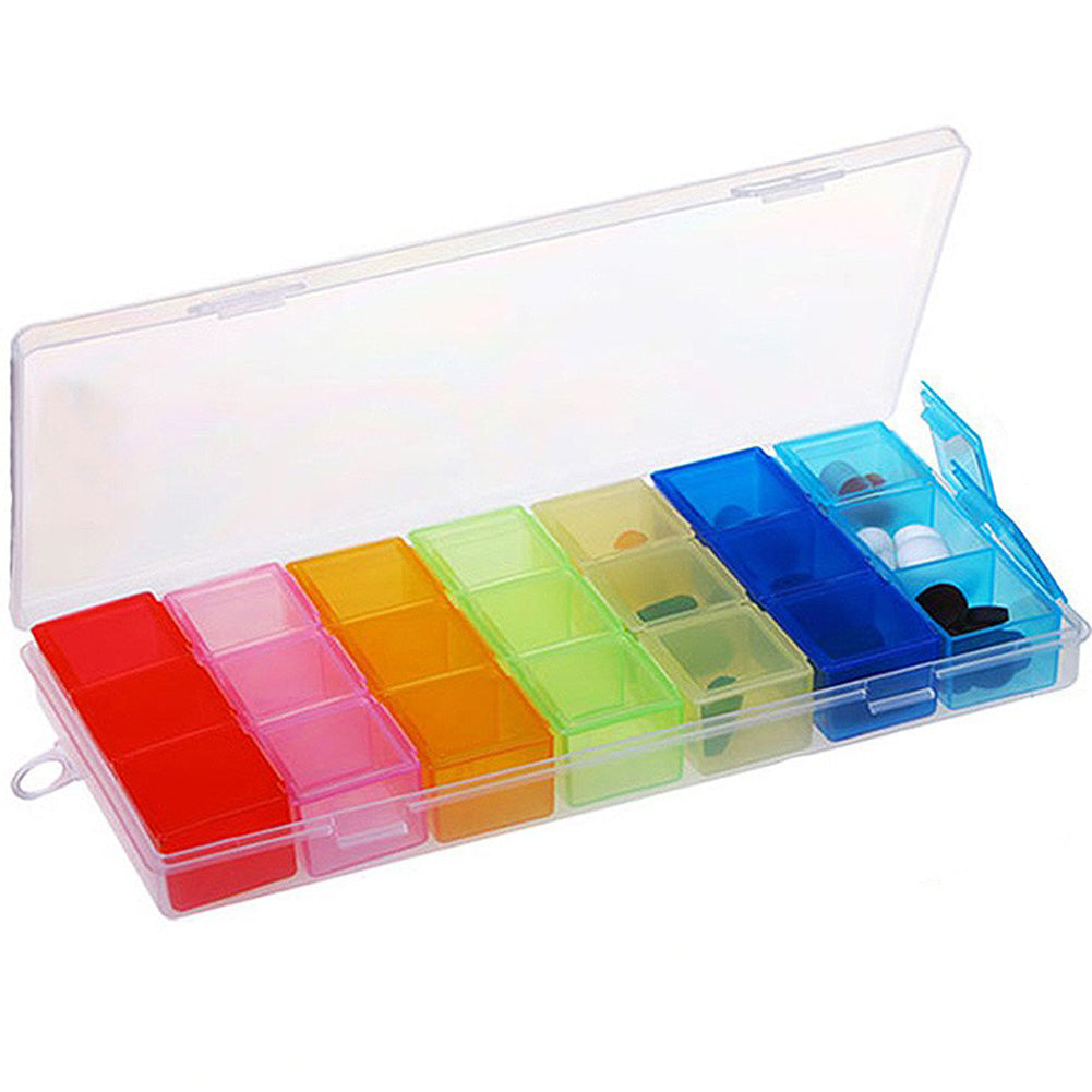 21 Compartment Lid Tablet Box Weekly Pill Medicine Storage Holder Organizer Container Case PP(non-toxic) Medicine Drug Pill Case