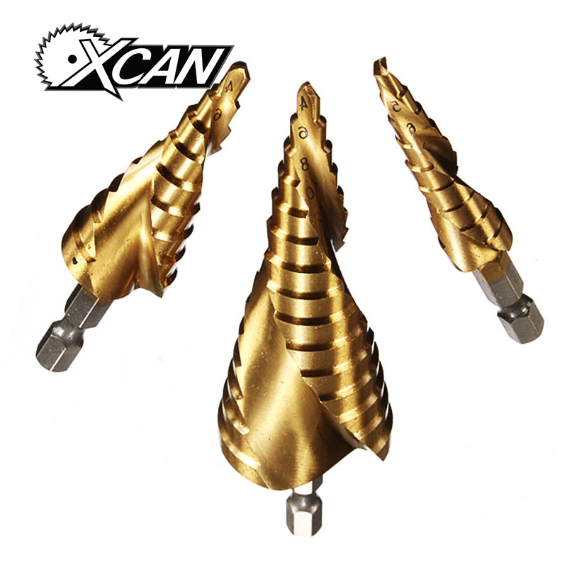 Xcan 3/pcs 4-12/20/32mm HSS Spiral Grooved center drill bit solid carbide mini drill accessories Titanium Step Cone Drill Bit