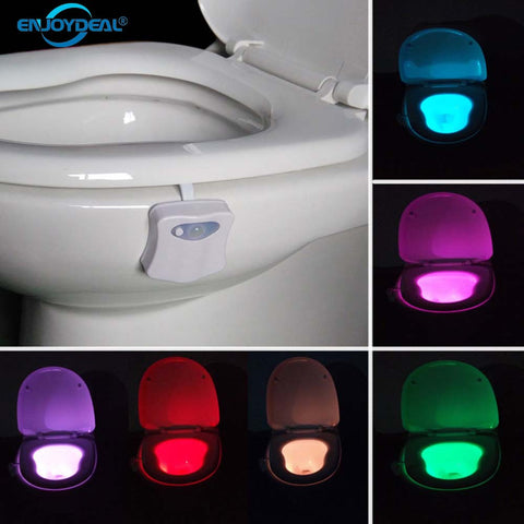 2017 8 Color Changing LED Lamps Body Washingroom Motion Bowl Toilet Nightlight Activated On/Off Lights Seat Sensor Lamp